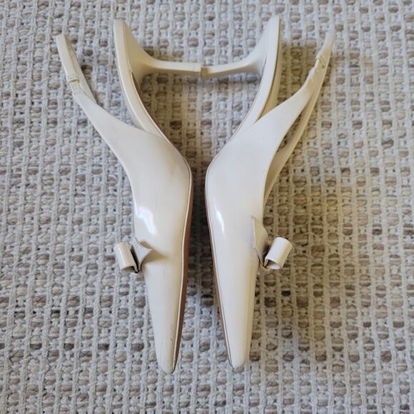 ZARA Womens 6.5/7 White Bow Patent Leather Slingback Heels Pointed Toe Shoes - Picture 3 of 10